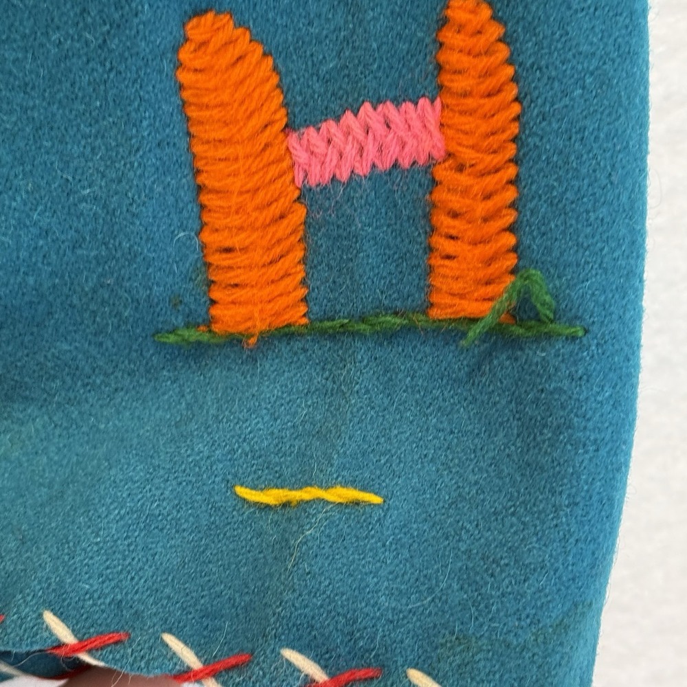 Vintage Azteca Mexican Wool‎ Souvenir Jacket Turquoise Hand Embroidered Folk Art - Picture 5 of 16